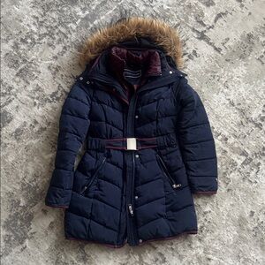 Tommy Hilfiger Dark Blue Puffer Jacket with Faux Fur Trim